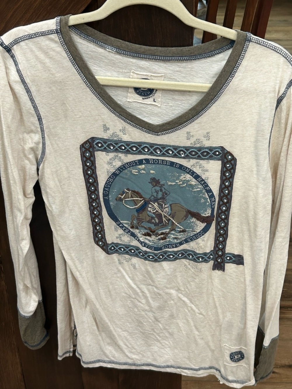 Double D Ranch Cream Tee with Navy Logo